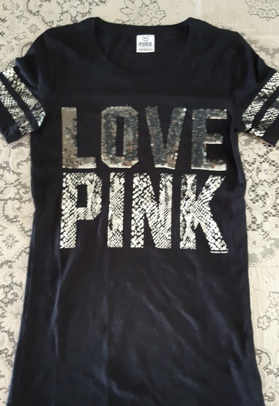 PINK Victoria's Secret Tops - PINK v/s Black Bling Love Pink Tshirt Size Xs